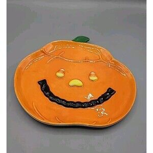 Hallmark Pumpkin Plate Candy Corn Eyes Halloween Decor Jack O Lantern #2